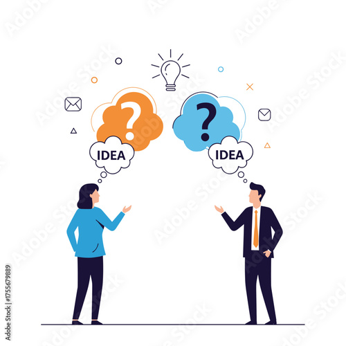 Two people discussing ideas and asking questions to find solutions together.