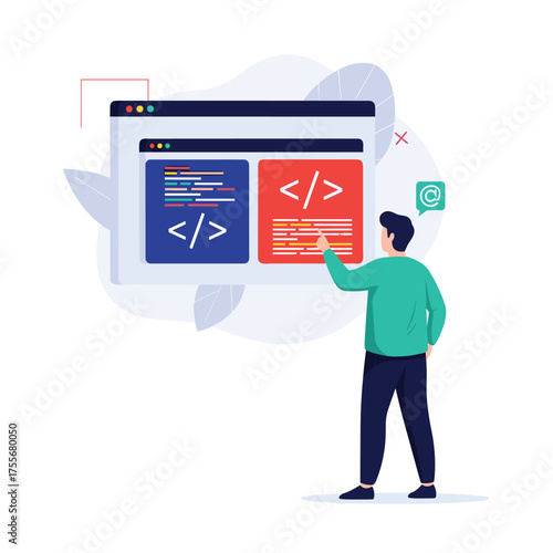 Developer analyzing code on a website interface exploring programming concepts and digital solutions.