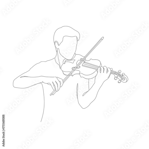 Continuous line drawing of a violinist playing isolated on white background one line drawing of a violinist playing a violin with a bow in a concert