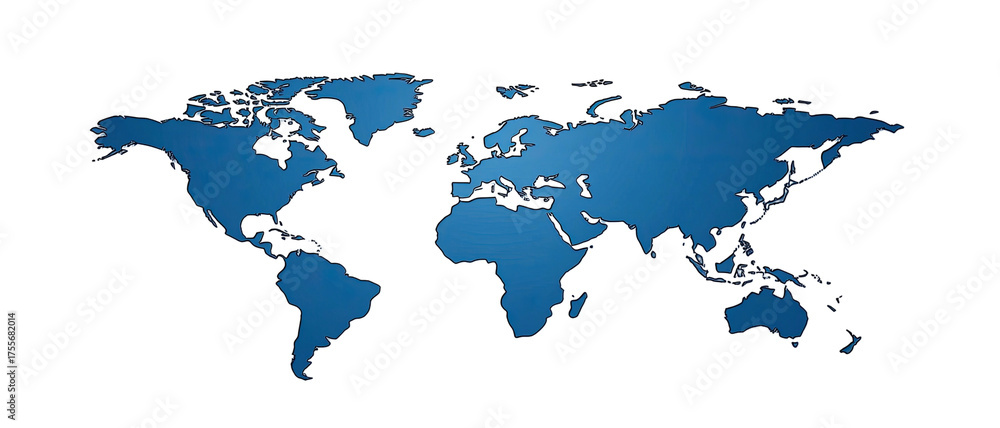 Fototapeta premium Blue world map on black backdrop, continental shapes