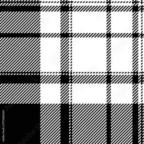 Xmas check texture textile, real seamless plaid tartan. Menu fabric pattern background vector in white and black colors.