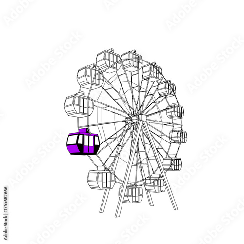 Low poly ferris wheel isolated on white background a minimalist vector illustration of a ferris wheel, perfect for backgrounds, posters, and various design projects