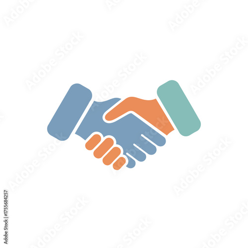 Illustration of a handshake with blue and orange hands.