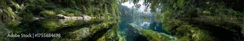 Exploring a tranquil river oasis hdr panorama lush green environment
