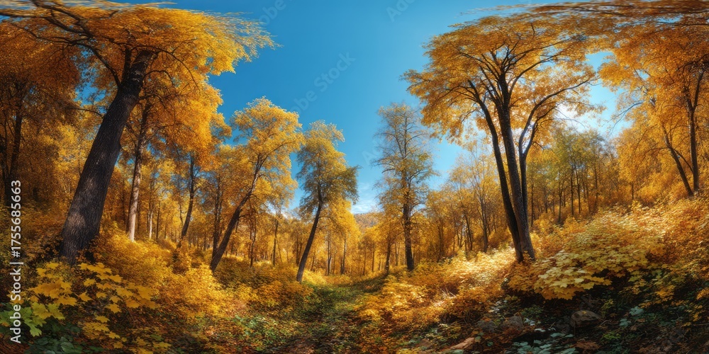 Obraz premium Autumn forest panorama in nature hdr landscape viewpoint vibrant colors