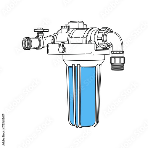 Water filter isolated on white background, a device used to remove impurities from water, ensuring clean and safe drinking water for household and industrial use