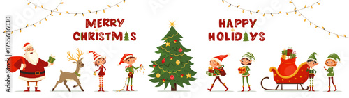 Fényképezés Vector cartoon Christmas set