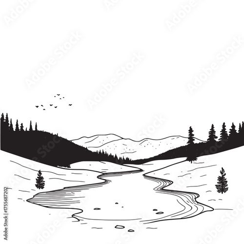 vector outline line art illustration  of scenic overlooks for relaxing breaks