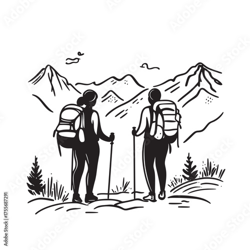 vector outline line art illustration  of hiking excursions in national parks