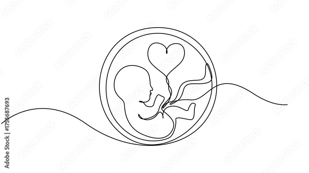 baby in womb fetus symbol logo continuous one line drawing motion, Baby ...