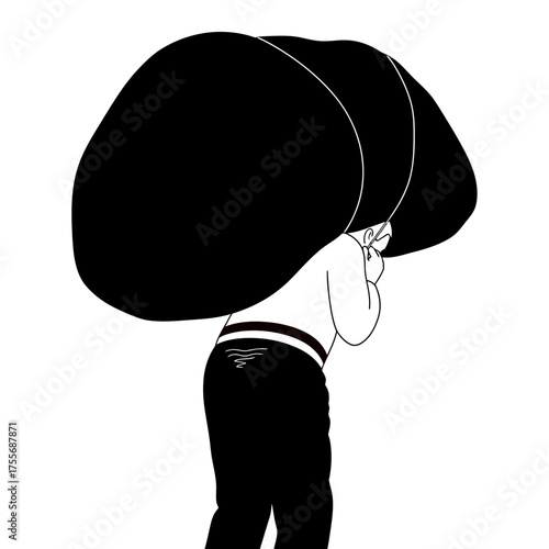 Person carrying a heavy load isolated on white background a symbolic representation of burden, stress, and responsibility, highlighting the challenges of life and resilience
