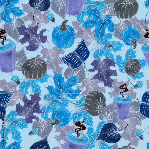 Autumn warm clothes cozy fall leaves mushrooms pumpkin pie hand drawn watercolor illustration