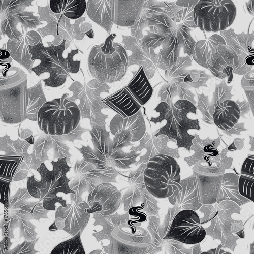 Autumn warm clothes cozy fall leaves mushrooms pumpkin pie hand drawn watercolor illustration