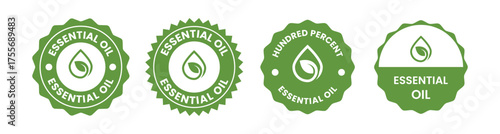 Essential oil drop icon for beauty and skincare natural product certificate label. Essential oils sticker logo for body lotion, cream and shampoo moisturizer, spa wellness fragrance.