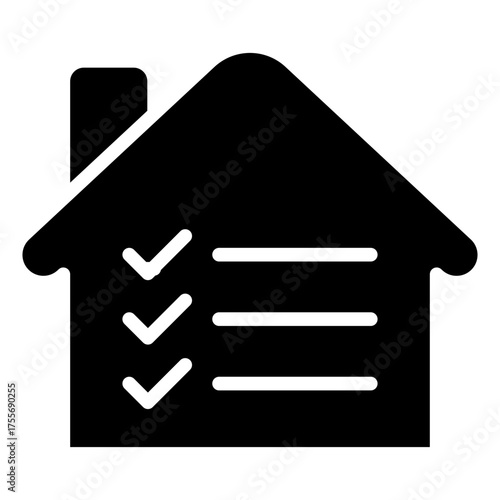 Home Checklist Glyph Black Silhouette Icon Design Vector - House with checklist, representing home inspection, property assessment, or maintenance tasks