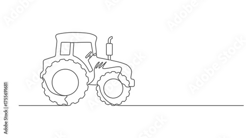 Tractor continuous one line drawing animation, Animated self drawing of continuous line draw bulldozer for paving and digging the road, commercial vehicle. Heavy construction trucks equipment concept.