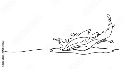 water Splashing continuous one line drawing animation, Animated self drawing of continuous one line draw water splashes wave twirl isolated surge blue sparks breaker. Wave curly shapes icon symbol