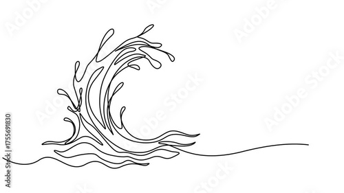 water Splashing continuous one line drawing animation, Animated self drawing of continuous one line draw water splashes wave twirl isolated surge blue sparks breaker. Wave curly shapes icon symbol