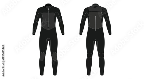Technical rendering showcases a sleek, form-fitting wetsuit ideal for water sports and diving adventures apparel with a professional presentation