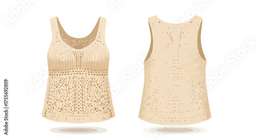 Elegant ivory crochet summer top, featuring intricate floral and geometric patterns, showcases bohemian charm and breezy comfort against a crisp