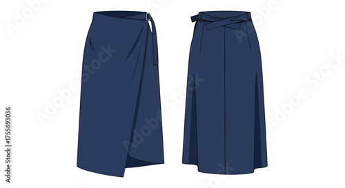 Sophisticated two-panel skirt showcasing draped overlap and belted design for refined fashion design presentation