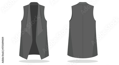 Sleeveless vest presentation displaying a front and back design, a versatile wardrobe staple in gray hue suitable for any occasion