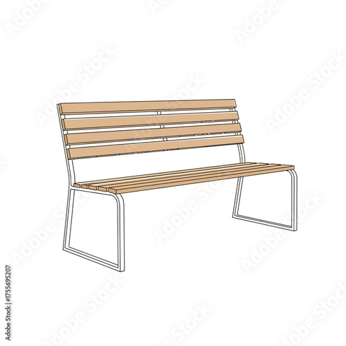 A clean illustration of a park bench, isolated on white background, depicting a simple and modern design suitable for outdoor spaces and urban environments
