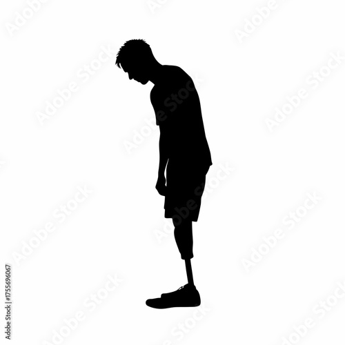 Silhouette of a patient learning to use a prosthetic limb during rehab isolated on white background