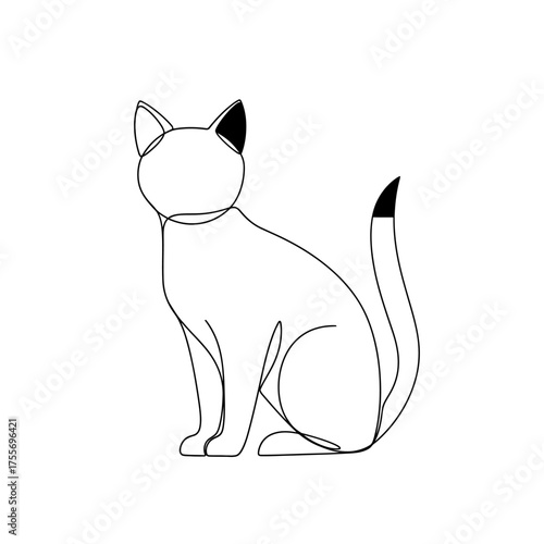 A sleek cat is depicted in a continuous line drawing, exuding elegance and simplicity, isolated on white background the minimalist design captures the essence of feline grace and charm