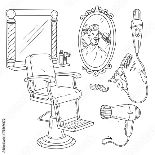 Barber Shop Equipment and Chair Illustration.