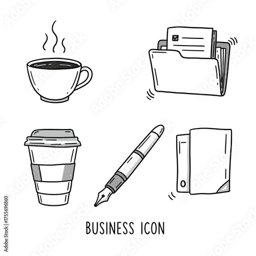 Business Icons Collection Hand Drawn Style.