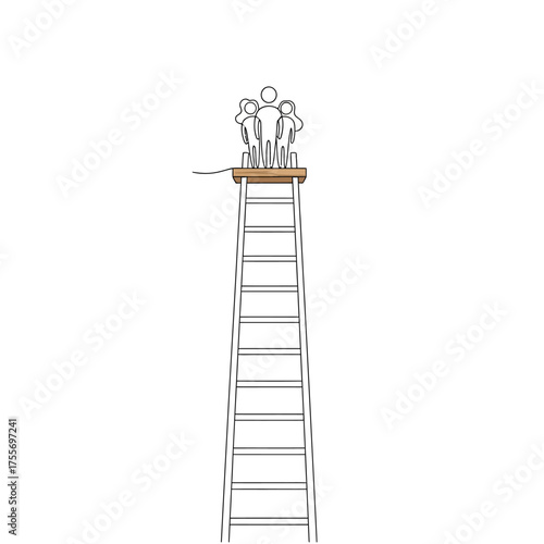 A group of people standing on top of a ladder, symbolizing success and achievement, isolated on white background the ladder represents the path to the top