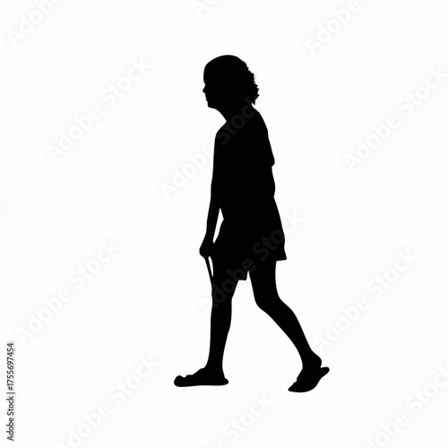 Silhouette of a patient walking slowly in a rehab corridor isolated on white background