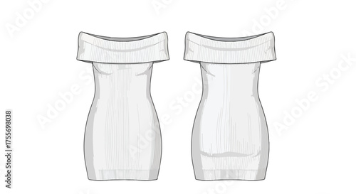 Fashionable off-the-shoulder white dress designs for apparel mockups and fashion design collections or textile product line ideas