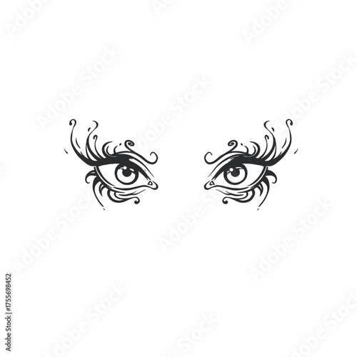 Stylized Eyes with Swirling Eyelashes.
