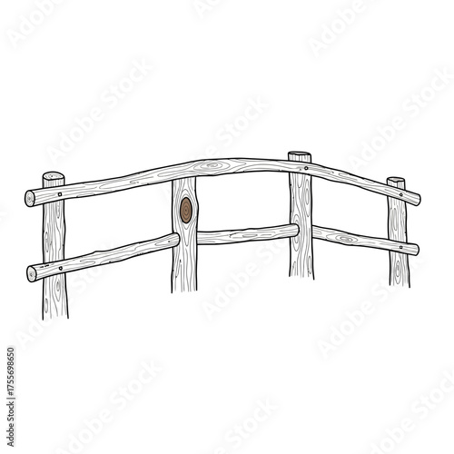 Rustic wooden bridge isolated on white background a charming structure evoking nature and tranquility, perfect for landscape designs and illustrations