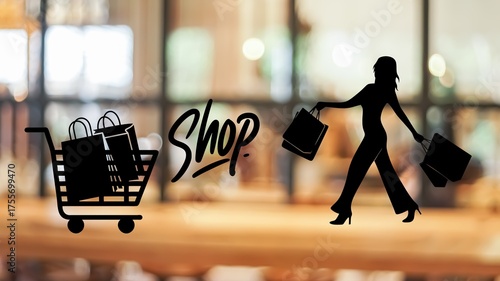 Blured background of a minimalist shopping cart icon, ideal for use in e-commerce, online shop interfaces, web design, digital marketing materials, and branding.