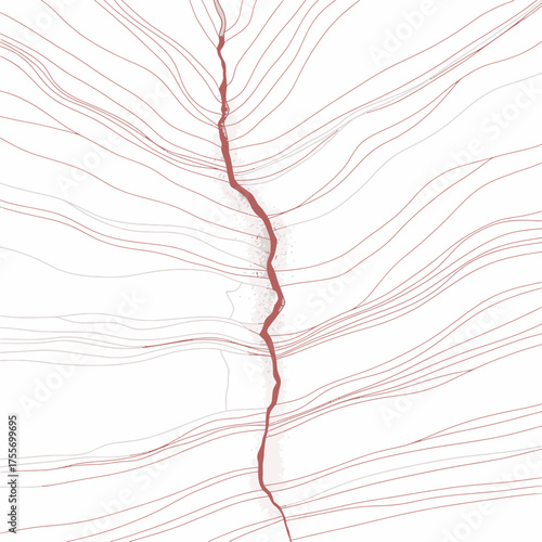 A captivating illustration showcasing a prominent crack running vertically through a textured surface, isolated on white background, creating a visually striking effect