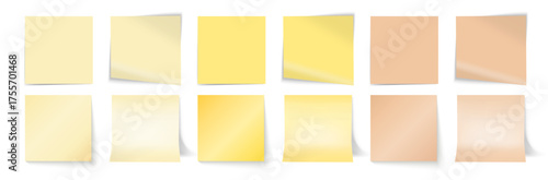 Realistic paper notes collection. Torn notebook pages and blank memo sheets with shadow and curled corners. Vector stationery set on transparent background