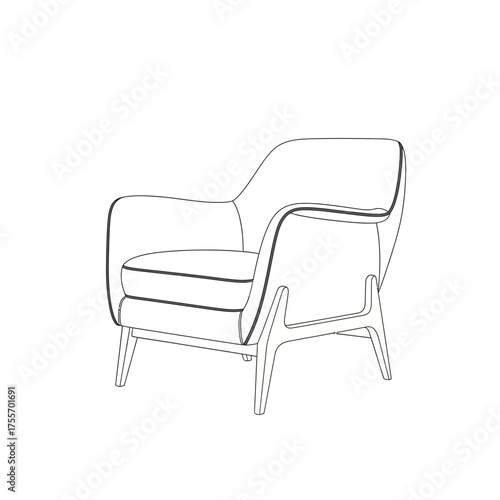 Illustration of a modern armchair with a minimalist design isolated on white background, showcasing its elegant lines and comfortable form for relaxation and style