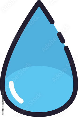 Weatherthemed illustration of a blue waterdrop with dark outlines, evoking a melancholic or rainy setting. Suitable for weatherrelated designs or emotional concepts.