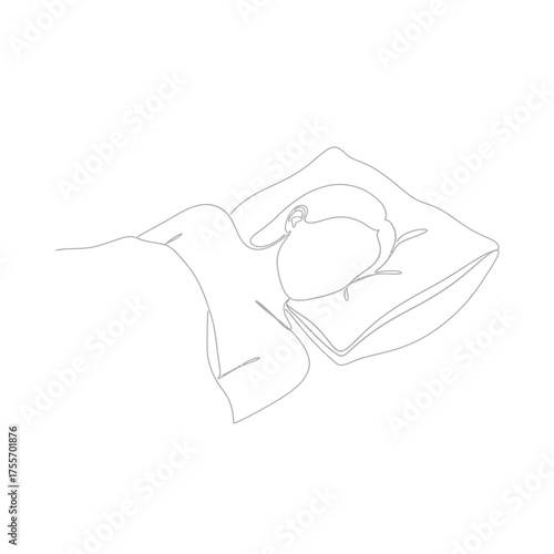 A minimalist line art illustration isolated on white background of a person sleeping on a pillow, conveying rest, relaxation, and the comfort of a peaceful nights sleep