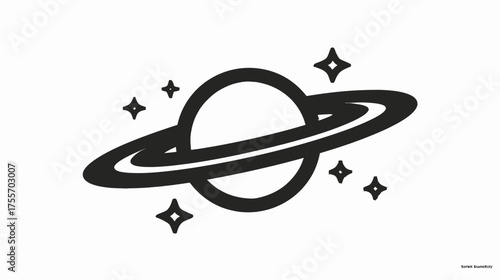 Black & white planet with ring system and stars