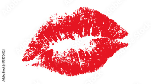 Vivid red lips imprint on stark white, textural and bold