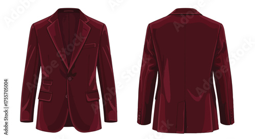 Sophisticated maroon blazer illustration showcasing front and back views for diverse application scenarios and style concepts