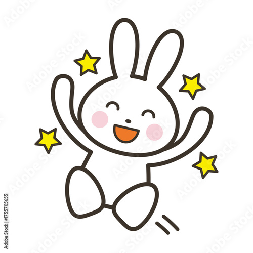 ジャンプして大喜びする可愛いうさぎのキャラクターイラスト