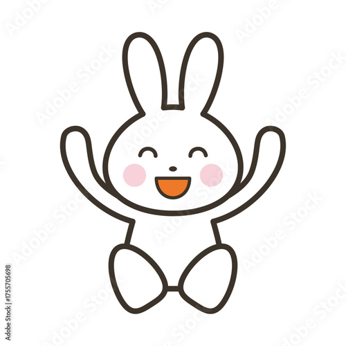 バンザイして大喜びの可愛いうさぎのキャラクターイラスト