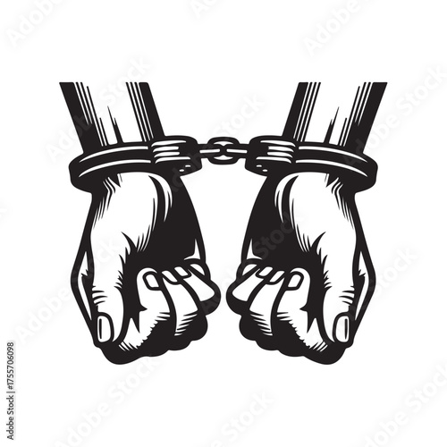 Handcuffed hands sketch vector illustration with simple and dramatic line style