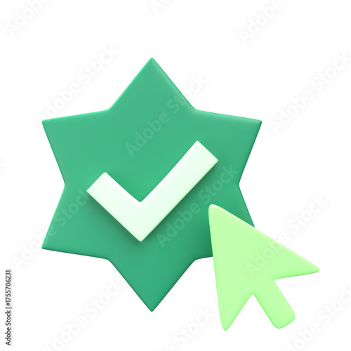 Free Download Minimalist 3D Render Checkmark Star and Cursor Icon Isolated Illustration - GFXLoad