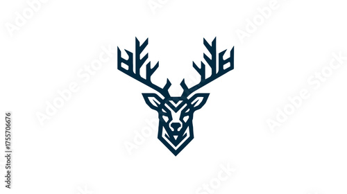 Geometric deer head in navy on white